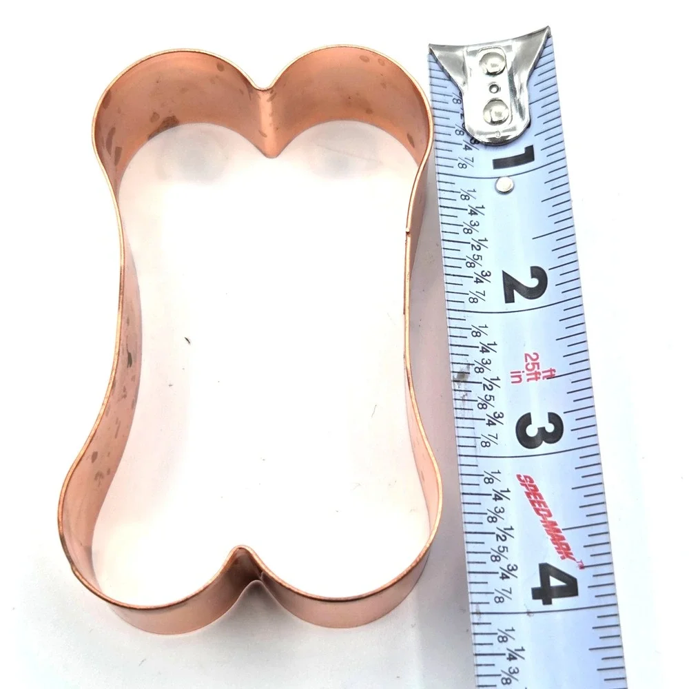 Copper Plated Dog Bone Cookie Cutter Set 3 Sizes Storage Tin